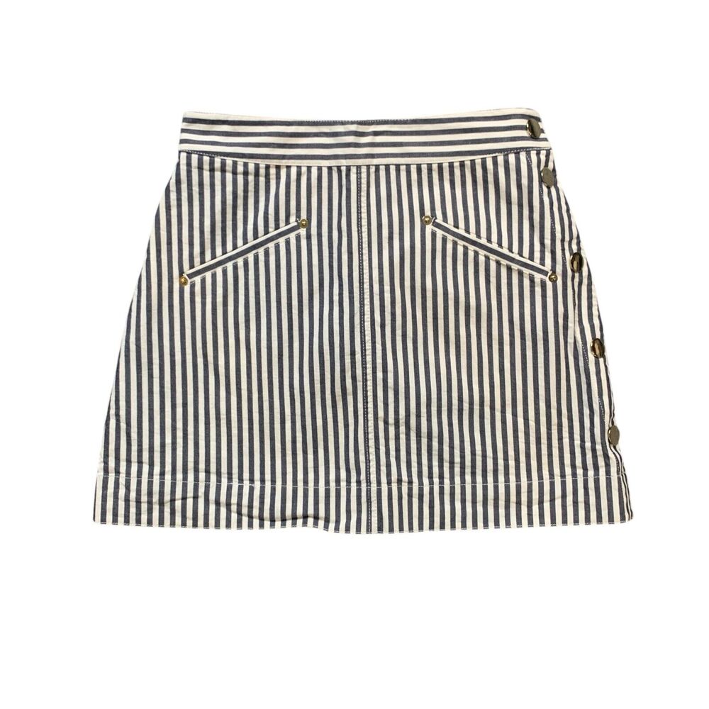 Derek Lam 10 Crosby Skirt Womens 4 Navy White Striped Gleaming Side Buttons Mini